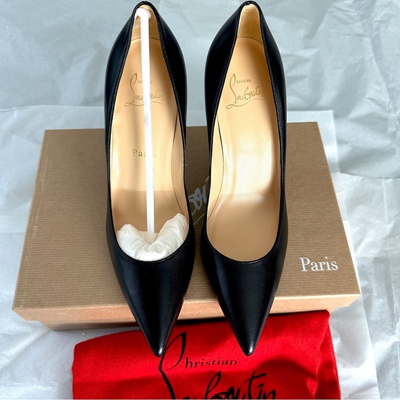 NWT Christian Louboutin Apostrophy Black Leather Pointed Red-Sole Pumps - Picture 7 of 16